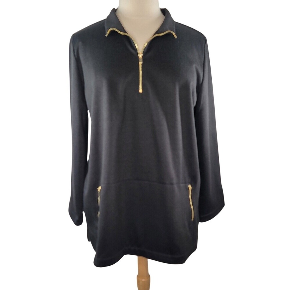 Soft Surroundings Black Half-Zip-Front Women's‎ Pullover Top with Gold Accents